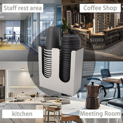Coffee Cup and Lid Organizer Stainless Steel Sturdy Cup Dispenser Silver 2-Compartment Cup Rack No Need to Assemble Desktop Restaurant Kitchen for Convenient Storage