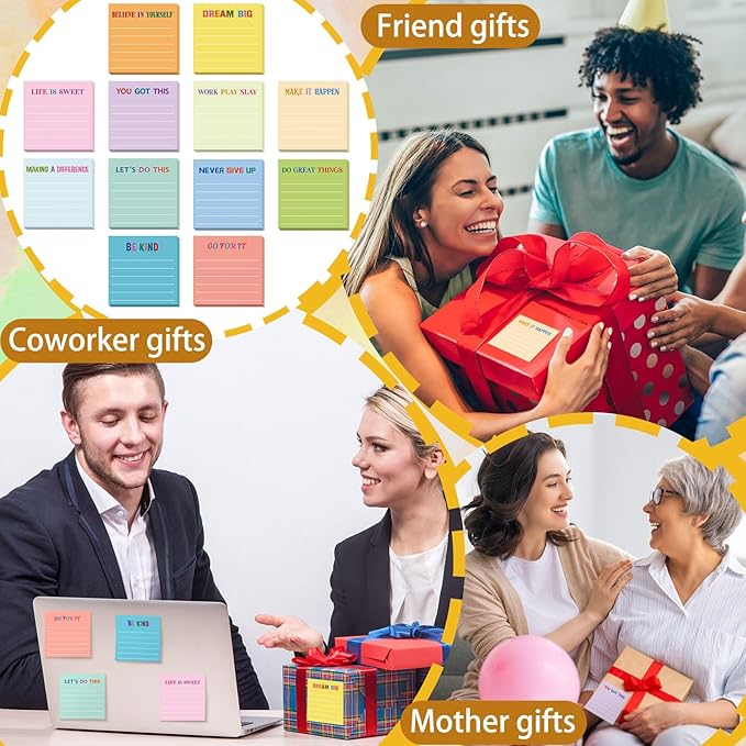 Yinder 24 Pcs Inspirational Sticky Notes Christmas Stocking Stuffers Motivational Sticky Notes Pad Employee Appreciation Gift Bulk for Teacher Nurse Coworker Office 3 x 3'' (Motivational,Light Color)