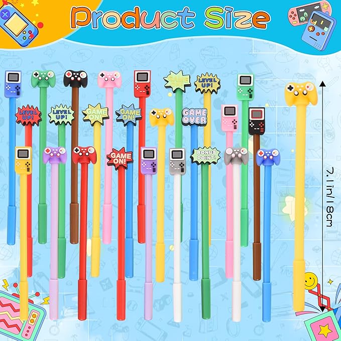 LiYiQ 50 Pcs Video Game Cartoon Cute Fun Pens for Kids Kawaii Games Handle Level Up Games Console Shape Gel Black Ink Pen Cute Video Game Pens for School Office Home Student Kids Present