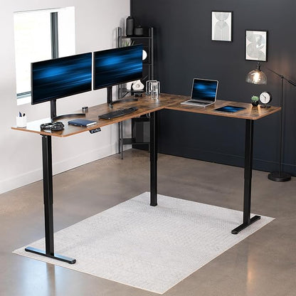 VIVO Electric Corner 84 x 63 inch L-Shaped Standing Desk, Memory Height Adjustment, Rustic Vintage Brown Top Black Frame, DESK-E3CTBN-84