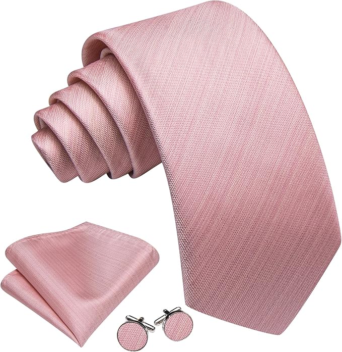 Barry.Wang Tie Sets for Men Silk Solid Necktie Stain Ties Handkerchief Pocket Square Cufflinks Wedding Business Dyed