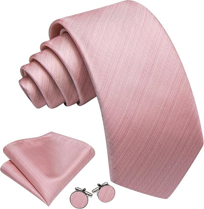 Barry.Wang Tie Sets for Men Silk Solid Necktie Stain Ties Handkerchief Pocket Square Cufflinks Wedding Business Dyed