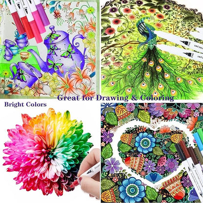100 Colors Art Markers for Coloring,Coloring Pens,Dual Brush Tip Markers for Adult Drawing,Fine Tip Pens for Art,Journaling,Doodling & Lettering