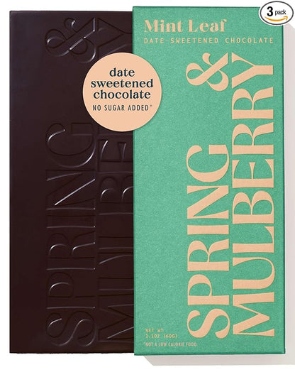 Spring & Mulberry Dark Chocolate Bars – Healthy Dark Chocolate, Date-Sweetened - Mint Leaf 3 Pack