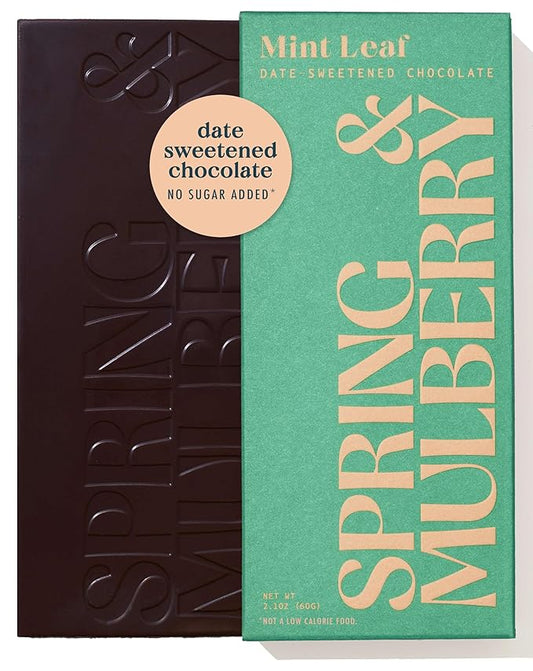 Spring & Mulberry Dark Chocolate Bars – Healthy Dark Chocolate, Date-Sweetened - Mint Leaf 12 Pack
