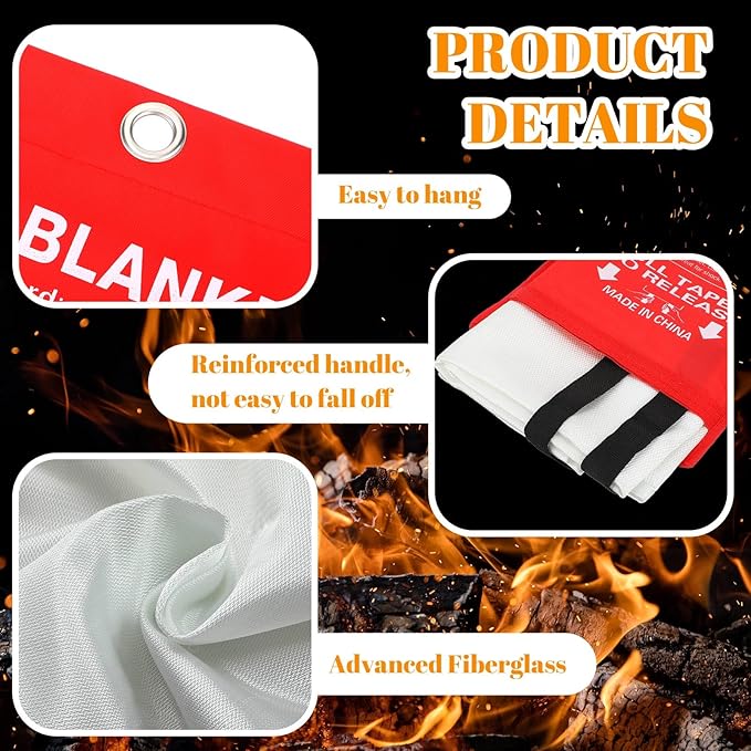 Jerify 36 Pcs Fire Blanket - Fiberglass Fire Emergency Flame Retardant Safety Fireproof Safety Suppression Cover Blanket for Kitchen, Home, Car and Office - 39 x 39 Inch (Red)