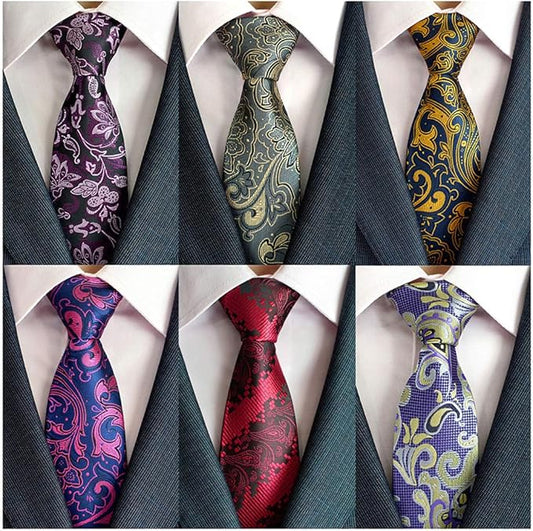 Adulove Men's Necktie Classic Silk Tie Woven Jacquard Neck Ties 6 PCS
