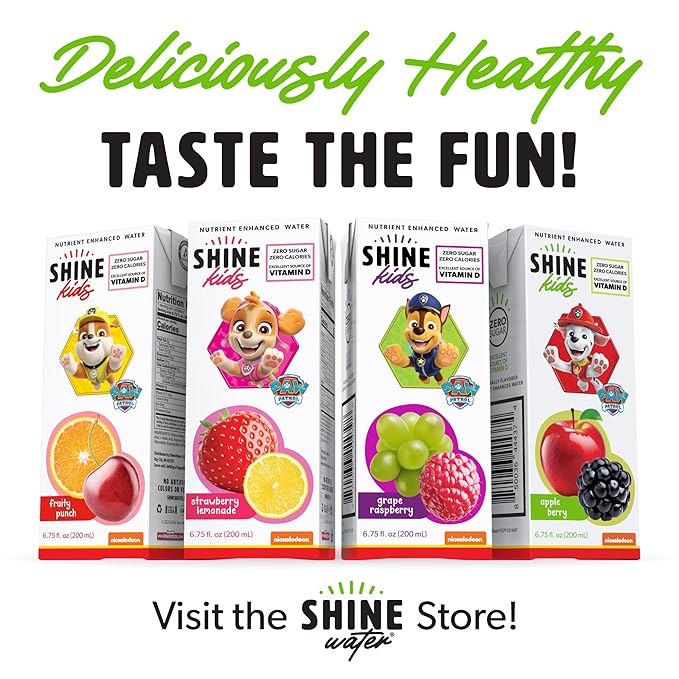 ShineWater Kids x Paw Patrol Vitamin D Apple Berry Juice Boxes | No Added Sugar | Naturally Flavored Drink for Kids | Vegan Gluten Free Hydration | 32 Pack