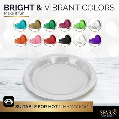 Disposable Paper Plates Silver, 6 3/4 Inches Paper Dessert Plates, Strong and Sturdy Disposable Plates for Party, Dinner, Holiday, Picnic, or Travel Party Plates, Pack of 50