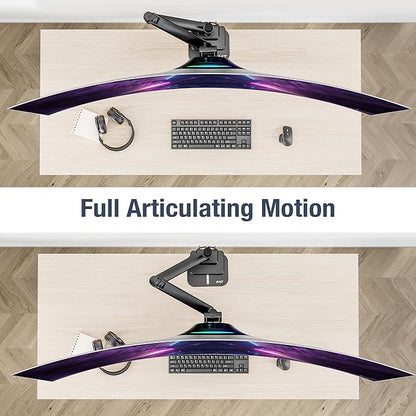 AVLT Single 57 Inch Heavy Duty Monitor Arm Pole Top Mount with USB-C USB-A Ports-Black, Height Adjustable, Easy Install Top C-Clamp/Grommet with Reinforcement Plates, VESA Compatible 200/100/75