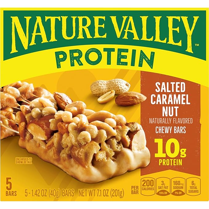 Nature Valley Chewy Protein Granola Bars, Salted Caramel Nut, 5 Bars, 7.1 OZ