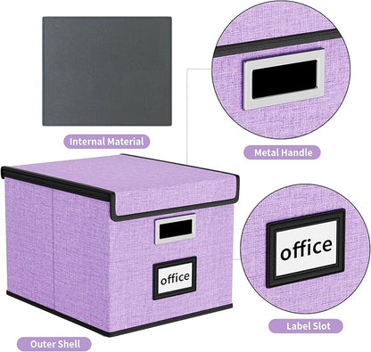 Huolewa Decorative File Organizer Storage Box with Lid, Linen Hanging Filing & Storage Box with Plastic Slide for Office/Decor/Hom, Universal Hanging Filing Organization Box for Letter/Legal Folder