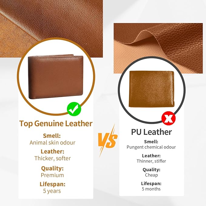 Genuine Leather Mens Wallet, RFID Blocking Bifold Wallet for Men with ID Window, 11 Credit Card Slots (Brown)