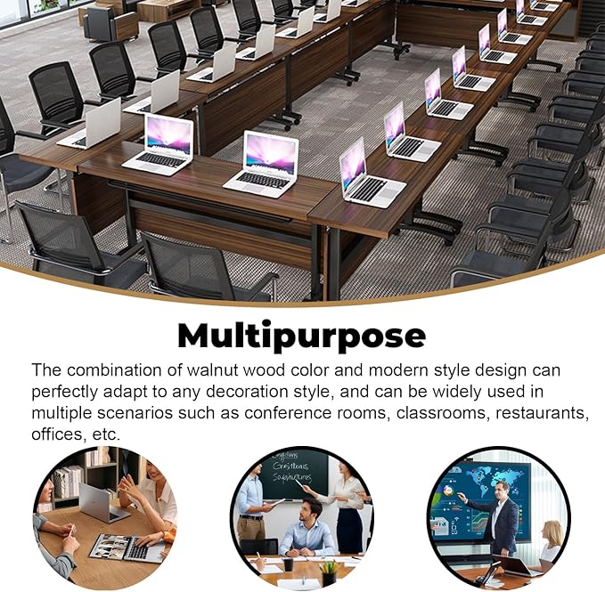 Folding Conference Table for 8People,Foldable Conference Room Tables Mobile Training Table with Wheels,Large Rectangular Meeting Seminar Table with Metal Leg,Modern Business Tables for Office (4, 71")