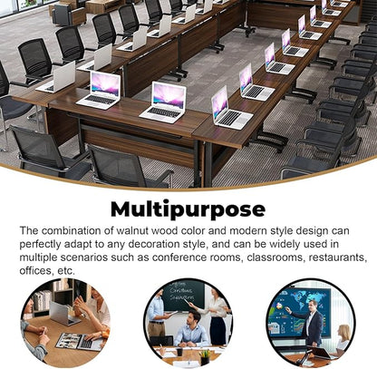 Folding Conference Table for 8People,Foldable Conference Room Tables Mobile Training Table with Wheels,Large Rectangular Meeting Seminar Table with Metal Leg,Modern Business Tables for Office (4, 71")