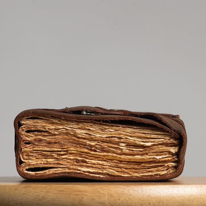 LEATHER VILLAGE Leather Bound Vintage Journal for Women & Men - 7"X5"(A7), Rustic Mocha Brown, 200 Pages of Handmade Deckle Edges Watercolor Paper - Antique Lock Closure - Book of Shadow