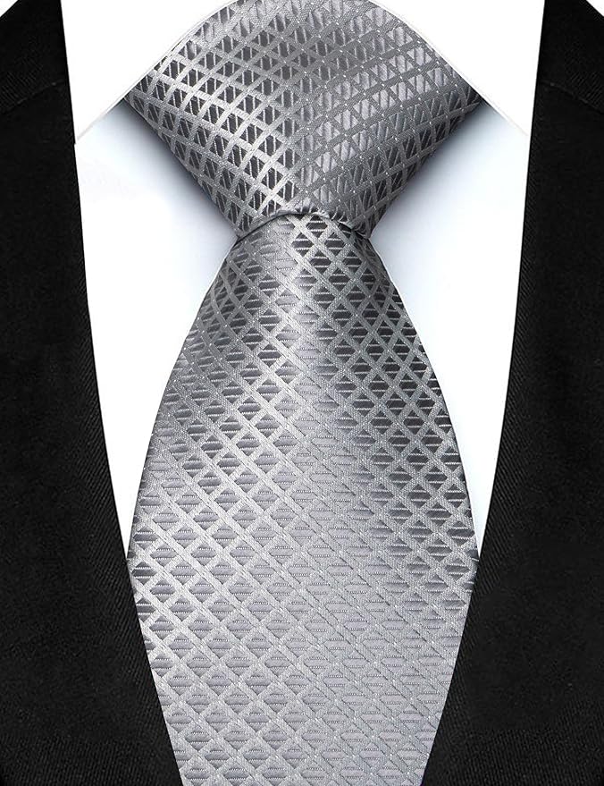JEMYGINS Mens Solid Color Plaid Tie and Lapel Pin Necktie Pocket Square and Tie Clip with Sets for Business Casual 4PCS