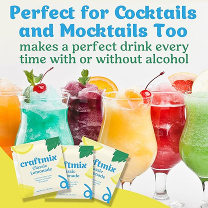 Craftmix Classic Lemonade Mix, 12 Packets, Easy Powder Drink with Real Fruit, Low-Sugar, Vegan, Low-Carb, Non-GMO, Dairy-Free, Gluten-Free, Flavored Water Enhancer, On-the-Go Water Flavoring Packets