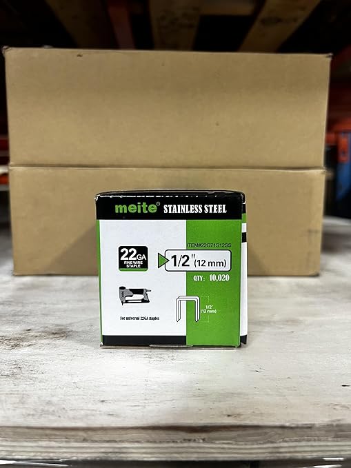 meite 71/12 22 Gauge 304 Stainless Steel Upholstery Staples, 3/8-Inch Crown with 1/2-Inch Leg Length, Heavy Duty Staples for Construction, Furniture, Crafts & DIY Projects (1 Box)