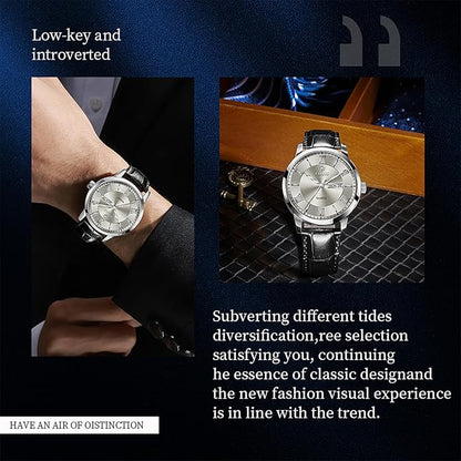 Mens Watches Luxury Dress Waterproof Leather Watch with Date Day Analog Quartz Large Number Wrist Watch Casual Classic Luminous Scales Big Face Easy Read Reloj para Hombre