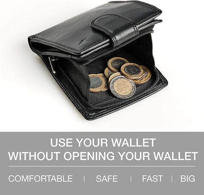 Soft Leather Wallet for Men - Mens Wallet Bifold with Zipper Coin Pocket - Holds Bills, Credit Cards, Coins - Carteras para Hombres Piel - Billeteras de Hombres Cuero Original - RFID Blocking.