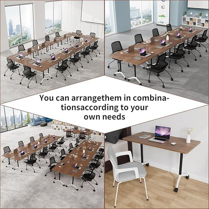 Conference Room Table with Flip-Top Design for Dynamic Meetings, Business Table Computer Desk with Heavy-Duty Frame,Foldable Seminar Meeting Tables for Home Office (2, A, 70.8IN)