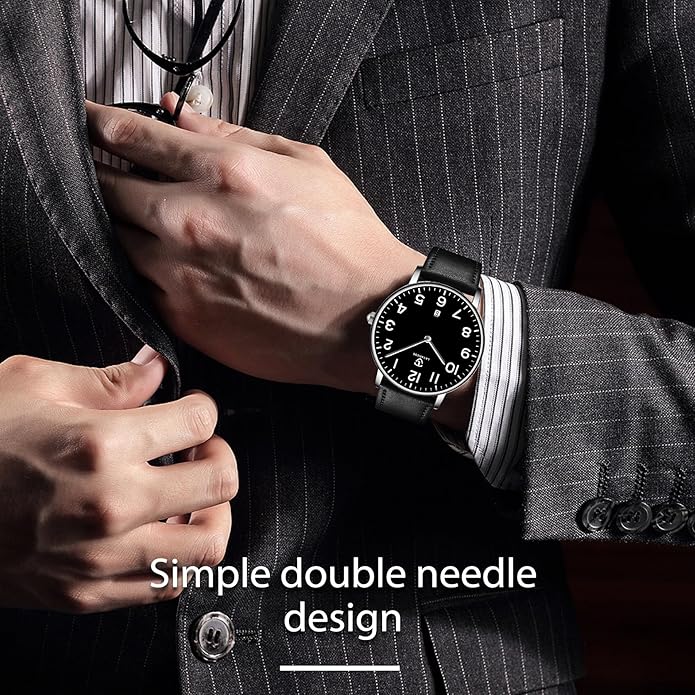 L LAVAREDO Watch for Men, Extremely Thin Mens Watches Minimalist Analog Men's Leather Wrist Watches with Time/Date, Birthday Gift for Men Boyfriend