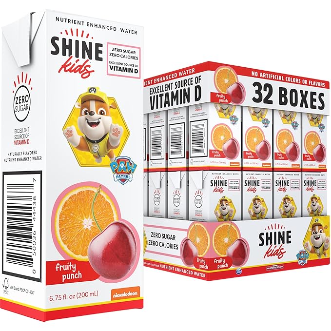 ShineKids x Paw Patrol Juice Box Variety Bundle – Apple Berry, Grape Raspberry, Fruity Punch & Strawberry Lemonade (4 Flavors, 128-Pack) – Vitamin D, Sugar-Free, 0 Calorie, Gluten-Free, Vegan