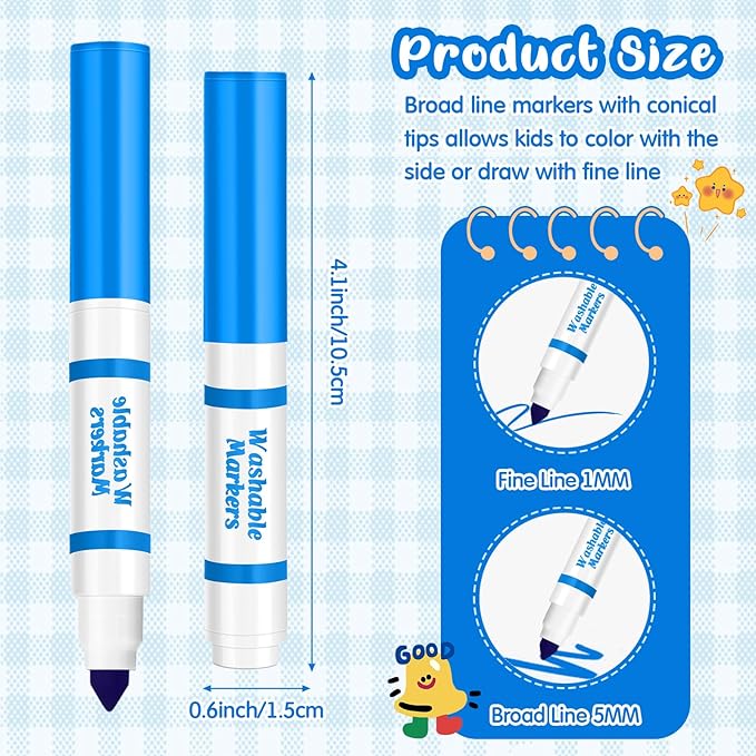 Janlaugh 30 Pcs Mini Washable Markers Bulk Broad Line Conical Tip Washable Mark Pen Set Short Coloring Paint Pen for Art Projects Teacher Party Favors Classroom(Blue)