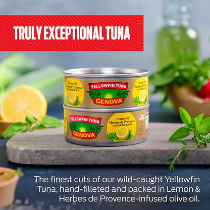 Genova Premium Yellowfin Tuna in Lemon and Herbes de Provence Infused Olive Oil, 5 Ounce Cans (Pack of 12), Solid Light