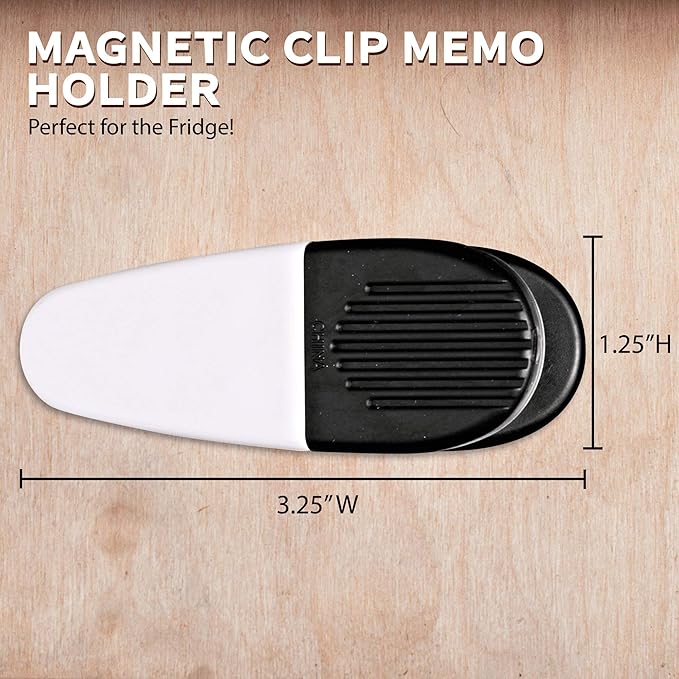 10 Magnetic Memo Holders Set - Large Clip, Plastic - White Black