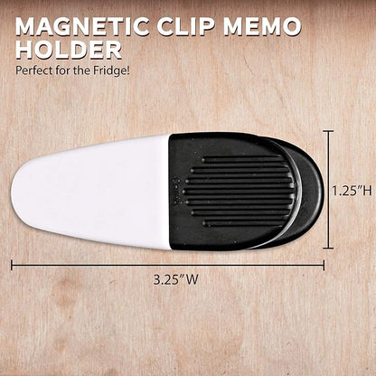 10 Magnetic Memo Holders Set - Large Clip, Plastic - White Black
