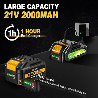 SILVEL 2" Cordless Brad Nailer, 2-in-1 21V Electric Brad Nailer with 2 * 2.0Ah Battery, 1000pcs Nails, 18GA Staples, Adjustable Depth for Woodworking, Home Improvement, yellow