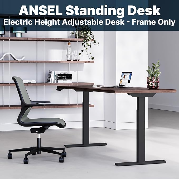 Ansel Dual Electric Motor Desk Frame, 2-Stage Reverse Column Height Adjustable, Home Office Computer Workstation Sit Standing, Memory Keypad, 300lbs Capacity, for tops up to 24"x70", Black-Frame Only
