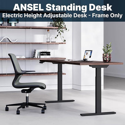 Ansel Dual Electric Motor Desk Frame, 2-Stage Reverse Column Height Adjustable, Home Office Computer Workstation Sit Standing, Memory Keypad, 300lbs Capacity, for tops up to 24"x70", Black-Frame Only