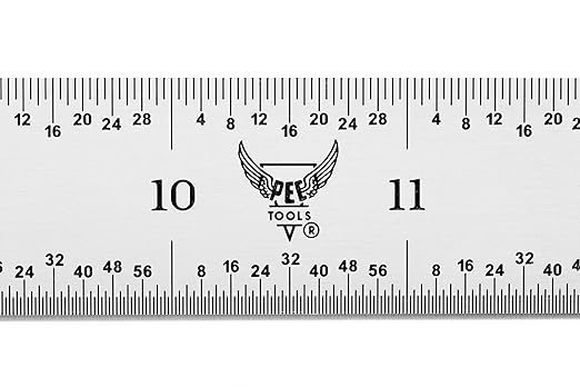 PEC Tools Rigid Metal Ruler, 12"/300mm High-Precision Steel Rule with Satin Chrome Finish, English & Metric Graduation (1/32", 1/64", 0.5mm, 1.0mm), Fully Hardened and Tempered, Made in USA