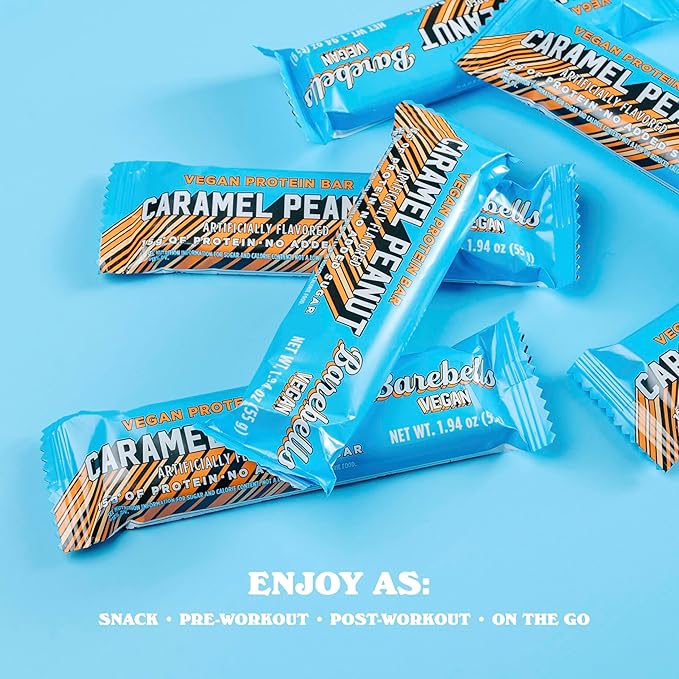 Barebells Plant Based Protein Bars, Peanut Caramel – 24 bars (2 Packs of 12) - 15g of Plant-Based High Protein Treats – Vegan Chocolate Nutrition Bar with 1g Total Sugar - On The Go Breakfast or Post-Workout Snack