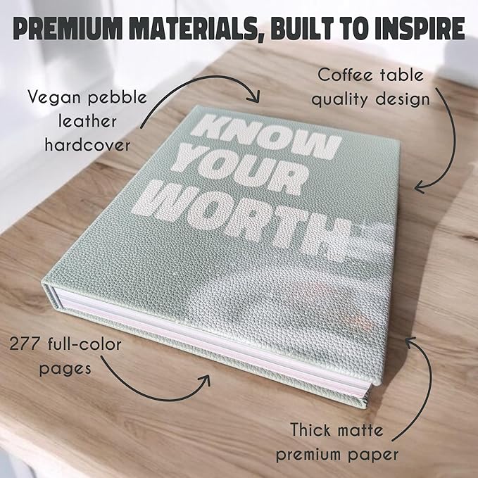 Know Your Worth Workbook by Angie Bellemare: Transformational Self-Growth & Mindset Journal for Women | 277-Page Full-Color Hardcover with 12 Chapters + 31-Day Challenge | Vegan Pebble-Leather Edition