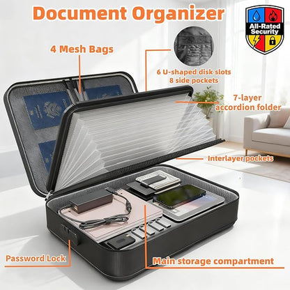 Fireproof Document Box (Soft-Shell) with Lock & Waterproof Zipper, 5200°F Safe for Important Documents, Certificates, Laptop Portable File Organizer for Home, Office, Travel Storage