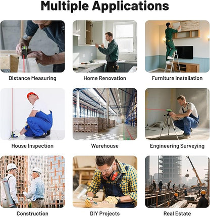 Huepar Laser Distance Measure 395Ft. Digital Rechargeable Laser Measuring Tool with Bluetooth -Phone APP, Angle Sensor, 1/16in Accuracy, M/in/Ft Unit, Pythagorean Mode, Measure Distance, Area, Volume