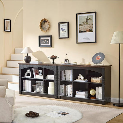 Black Bookshelf, 6-Cube Bookcase and Kids Bookshelf, Wooden Storage Cabinet with Cube Organizer, Modern Book Shelf for Bedroom Furniture, Living Room, Office Storage, Toy Organizer, Display Cabinet