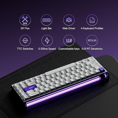 MelGeek MADE68 Pro Wired Keyboard, Hall Effect Magnetic Switch Gaming Keyboard, 65% Compact Rapid Trigger, Hot-Swappable, RGB Snap Tap & Adjustable Actuation, Online HIVE Custom (Purple)