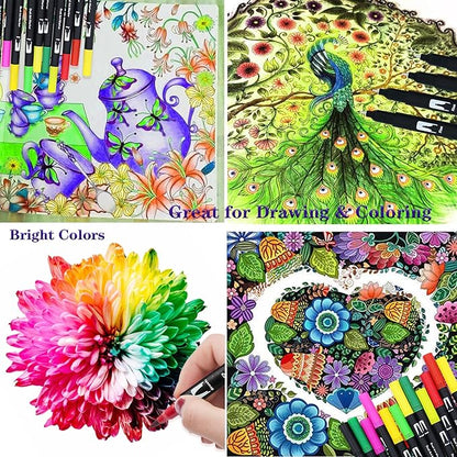 100 Art Markers Set for Adult Coloring Books No Bleeding,Bullet Journal Pens for Artists Painting Calligraphy Dual Tip Markers Brush and Fine for Teens Women Drawing Coloring