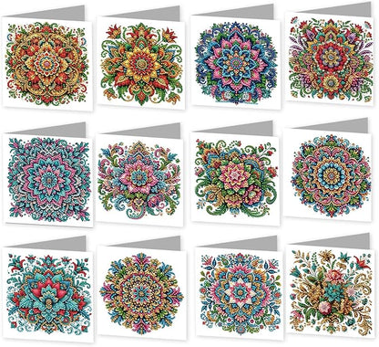 jinglinhh 12pcs Mandala Diamond Art Painting Greeting Cards with Envelopes, DIY Card Making Kits for Adults, Diamond Art Christmas Cards for Birthday Holiday Postcards Craft Gifts