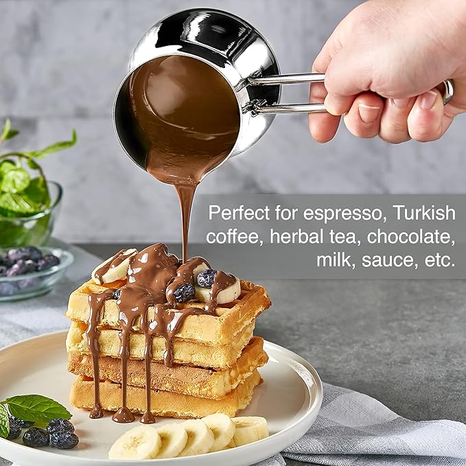 Crystalia Turkish Coffee Pot 18/10 Stainless Steel, Stove Top Tea Maker, Milk Warmer, Greek Arabic Coffee Cezve Briki, 23 2/3 oz (700 ml) (Silver, Large)