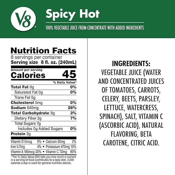 V8 Spicy Hot 100% Vegetable Juice, 64 fl oz Bottle (6 Pack)