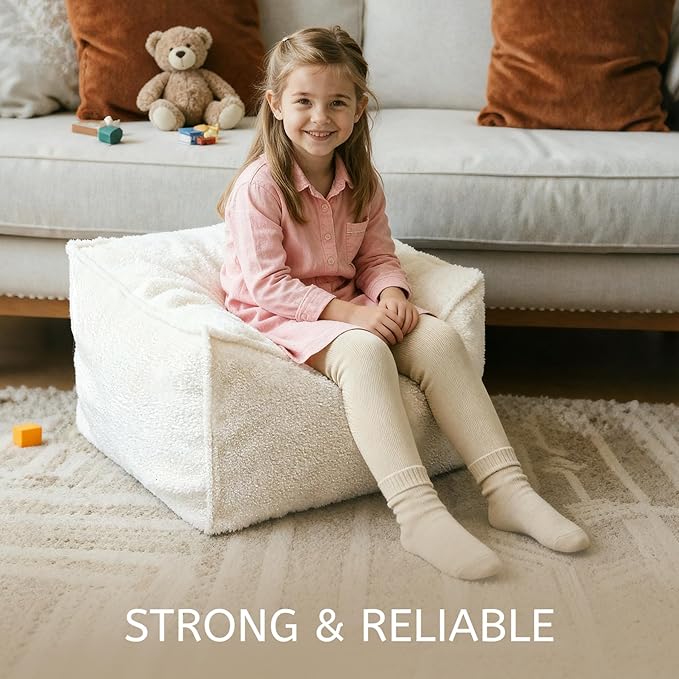 Square Boucle Pouf Ottoman Footrest – Soft & Lightweight Footstool with Foam Filling for Living Room & Bedroom, Laid-Back Lounge Style