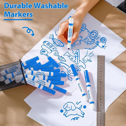 Janlaugh 36 Pcs Light Blue Washable Markers Bulk Coloring Broad Line Markers for Kids Light Blue Conical Tip Drawing Pen for School Travel Art Baby Shower Gender Reveal Party Supplies, Ages 6+