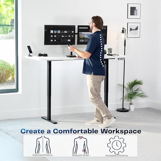 VIVO Electric 71 x 36 in Standing Desk, Memory Height Adjustment, 1B Series, White Top Black Frame, DESK-KIT-1B7W-36