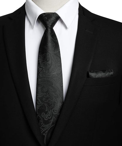 HISDERN Men Floral Ties Woven Classic 3.4" Necktie Set Formal Tie Pocket Square for Wedding with Handkerchief Gift Box